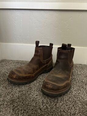 Men's Brown Leather Redhead Bone Dry Work Boots - Classic Pull-On Design